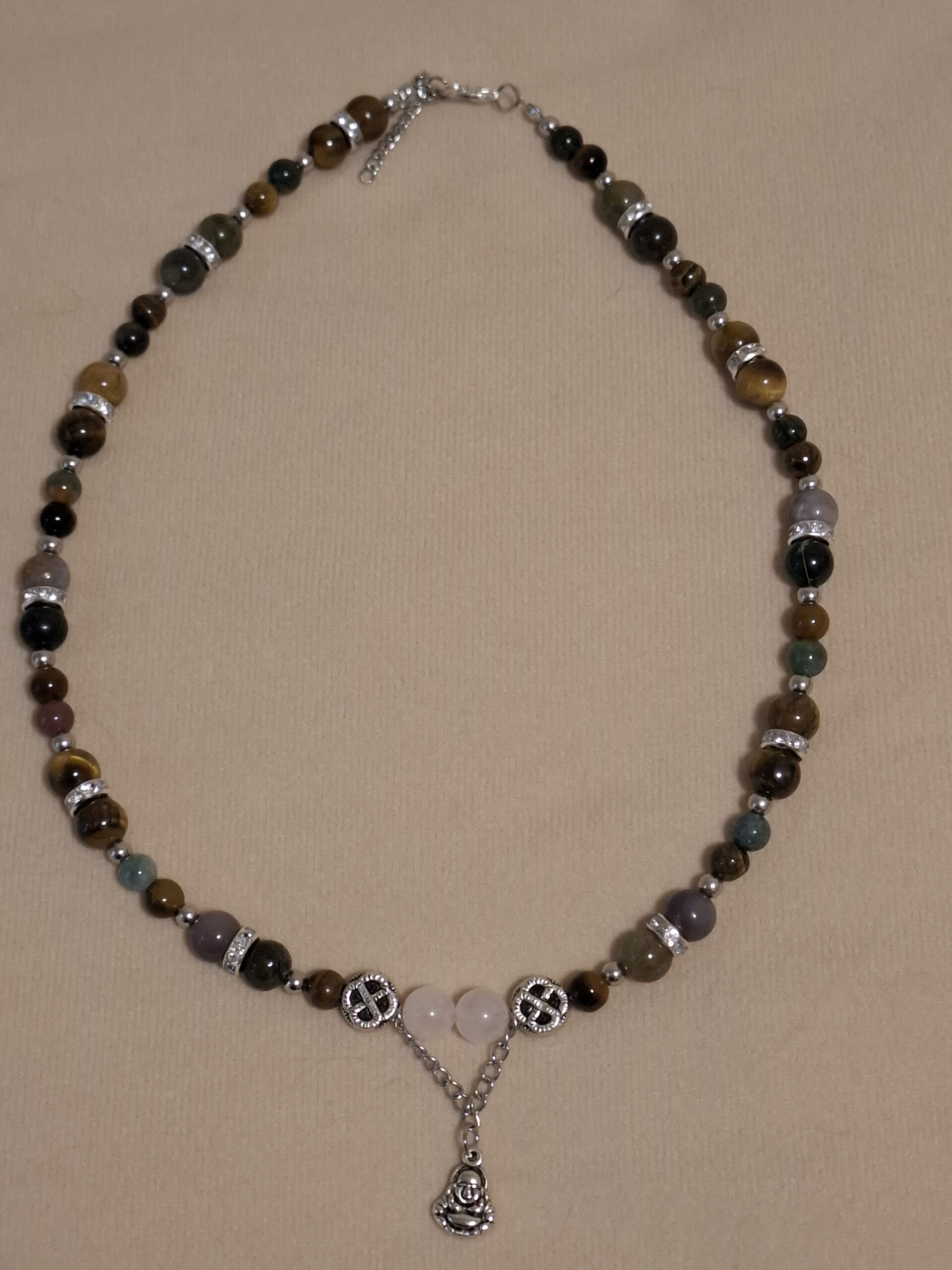Tijgeroog, Indiase Agaat & Rozenkwarts ketting